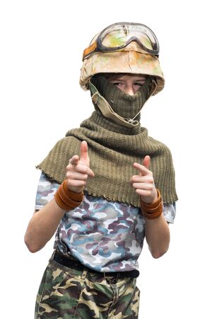 Teenager in uniform of soldierの写真素材