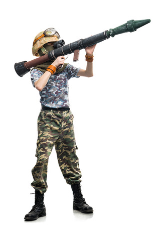 Young sniper in camouflage with a weaponの写真素材