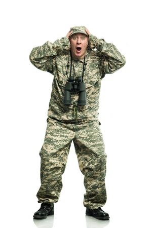 Soldier in uniform with binocularsの写真素材