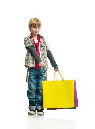 Little boy with a packages の写真素材
