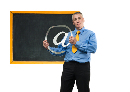Man holding a sign of emailの写真素材