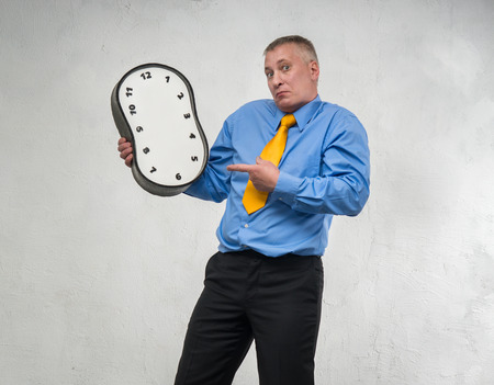 Clock without hands in the hands of manの写真素材