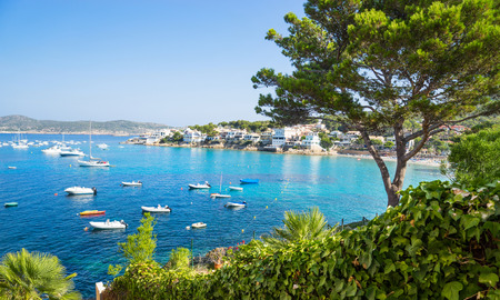 Seascape of the with yachts island of Majorcaの写真素材