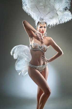 Beautiful cabaret dancer with a lingerie and a accessoriesの写真素材