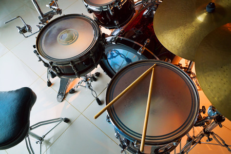 Musical drum set for drummer. View from aboveの写真素材