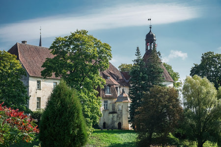 Jaunpilspils Old Medieval Castle in Summer Sunny Day - Latviaの写真素材