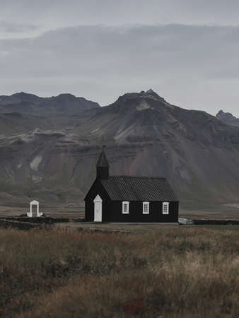 Beautifull black Church of Budir in Icelandの写真素材