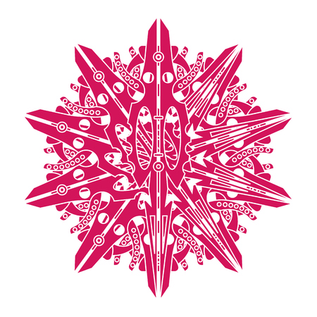 Mandala, round geometric ornament, stylized floral pattern. Isolated design element colorful on a white background. Abstract colored circular art motif, line.のイラスト素材