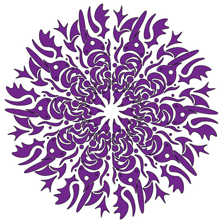Tribal art bohemian seamless pattern in violet color on white background.のイラスト素材