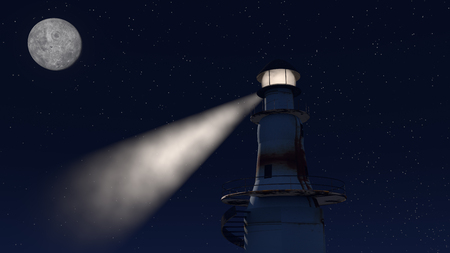 3d illustration of an old lighthouse at nightの写真素材