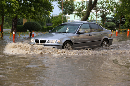 TULCEA, ROMANIA - JULY 15: European city flooded during a heavy rain on July 15, 2017 in Tulcea, Romaniaのeditorial素材