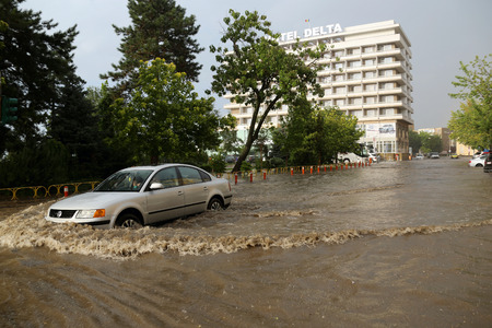 TULCEA, ROMANIA - JULY 15: European city flooded during a heavy rain on July 15, 2017 in Tulcea, Romaniaのeditorial素材