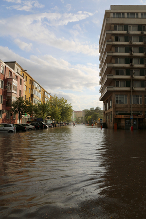 TULCEA, ROMANIA - JULY 15: European city flooded during a heavy rain on July 15, 2017 in Tulcea, Romaniaのeditorial素材