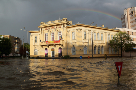 TULCEA, ROMANIA - JULY 15: European city flooded during a heavy rain on July 15, 2017 in Tulcea, Romaniaのeditorial素材