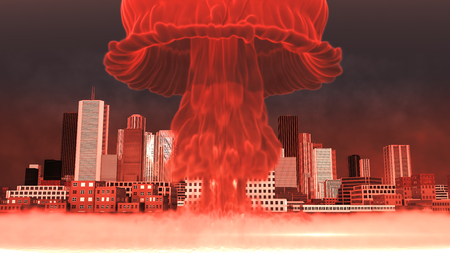 3D Illustration of a nuclear explosion over a large cityの写真素材