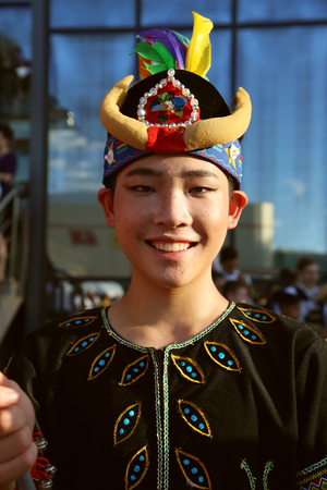 TULCEA, ROMANIA - AUGUST 08: Chinese dancer in traditional costume at the International Folklore Festival for Children and Youth - Golden Fish on August 08, 2018 in Tulcea, Romania.のeditorial素材