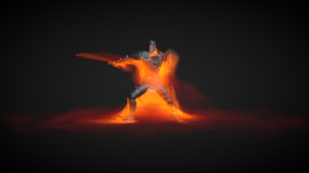 3D Illustration of a warrior using fire magic attackの写真素材