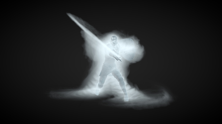 3D Illustration of a warrior using ice magic attackの写真素材