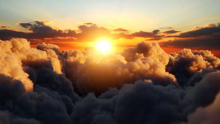 3d Illustration of cloudscape view scenery at sunsetの写真素材