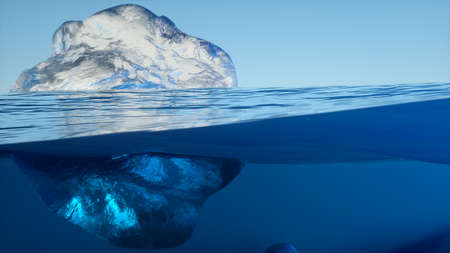 3d rendering of an iceberg, underwater split viewの写真素材