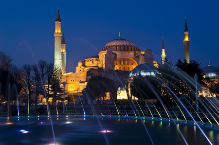 Night view of Hagia Sophia (Aya Sofia) mosque in Istanbulの写真素材