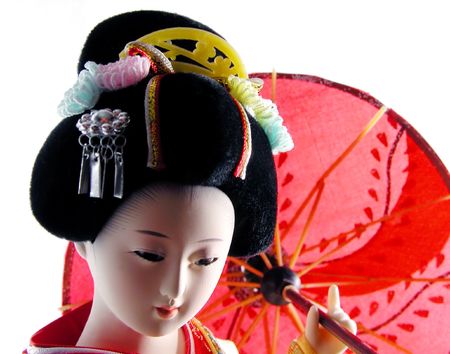 Geisha doll with umbrella portraitの写真素材