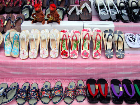 different style of slippers on a Japanese market standの写真素材