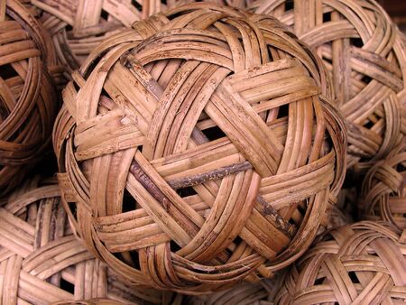 Bamboo wickerwork balls,selective focus.の写真素材