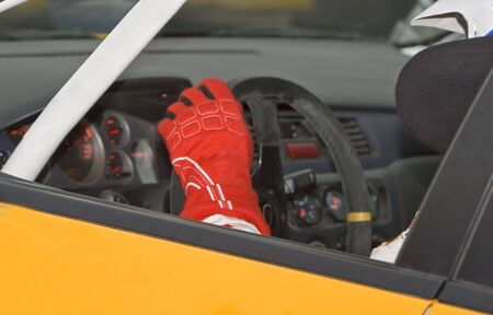 Detail of a cockpit in a rally car.Live image during a rally race.の写真素材