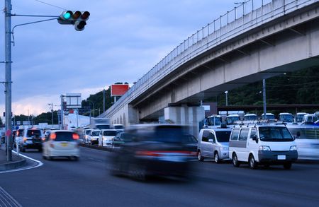 Traffic motion blured aspect in the dusk          の写真素材