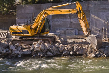 Digger working in a difficult area.