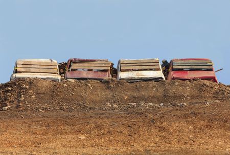 Obstacle made of old cars on an off-road race track. 
