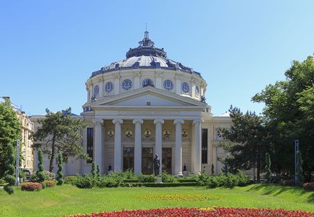 Image of The Romanian Athenaeum in Bucahrest, an important concert hall and a landmark for the city. The building is also home of the George Enescu Philharmonic and the host of the annual George Enescu international music festival.のeditorial素材