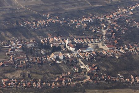 Bird eye view of Rametea village,Transylvania,Romania.の写真素材
