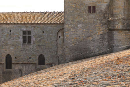 Image of roofs and wall in Carcassonne fortress.Carcassonne is a very famous fortified medieval town located in the Languedoc-Roussillon (Aude department) region in the South of France.の写真素材