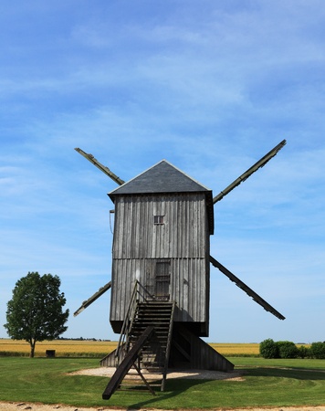 Back part of a traditional wooden windmill in France in the Eure &Loir Valley region.This is の写真素材