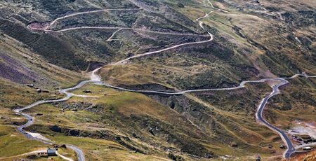 Roads in Central Pyrenees mountains close to Col du Tourmalet (2115m).This is the highest road in this mountains range and represents one of the most famous climb of The Tour of France which is the biggest cycling race in the world.の写真素材
