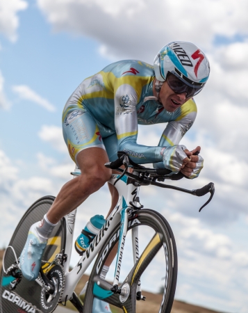 Beaurouvre,France,21st 2012:The Kazakh cyclist Fofonov Dmitriy from Astana Pro Team pedaling during the 19th stage of Le Tour de France 2012- a time trial  between Bonneval and Chartres.のeditorial素材