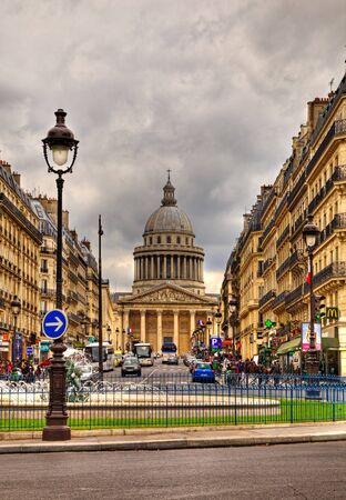 Paris,France,April 15th, 2012:Cloudy day on the street Sufflot leading to the beautiful Pantheon building in the Latin Quarter in Paris.のeditorial素材