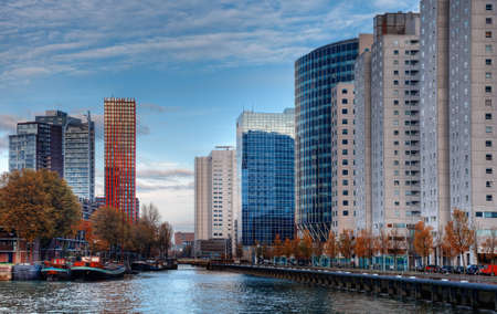 Rotterdam, Netherlands- November 1st, 2011: Skyscrapers near the port in Rotterdam. Rotterdam is the second largest city in Netherlands and the largest port in the world.It is called the Gateway to Europe.のeditorial素材