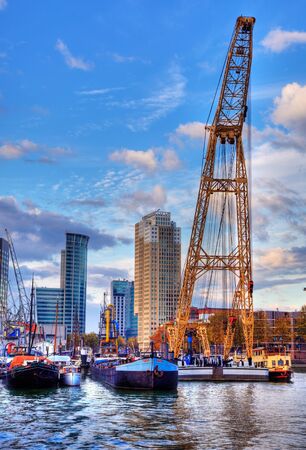 Rotterdam, Netherlands- November 1st, 2011: Skyscrapers near the port in Rotterdam. Rotterdam is the second largest city in Netherlands and the largest port in the world.It is called the Gateway to Europe.のeditorial素材