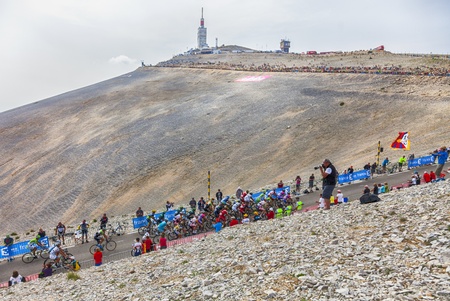 Mont Ventoux, France- July 14 2013:A part of the peloton, climbing the last kilometer of the ascension to Mont Ventoux during the stage 15 of the 100 edition of Le Tour de France 2013. Quintana finished this stage on the second position.のeditorial素材