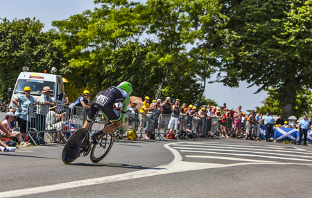 Le Mont Saint Michel,France-July 10, 2013  The Belgian cyclist Maarten Wynants from Belkin Pro Cycling Team cycling during the stage 11 of the edition 100 of Le Tour de France 2013, a time trial between Avranches and Mont Saint Michel のeditorial素材
