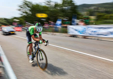 Chorges, France- July 17, 2013 Panning image of the Dutch cyclist Tom Leezer from Belkin Pro Cycling...
