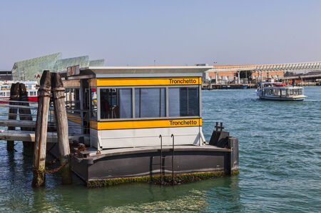 Venice,Italy-February 26 2011  Image of the Vaporetto station Trochetto on February 26 2011 in Venice  Vaporetto is a waterbus specific for Venice  のeditorial素材