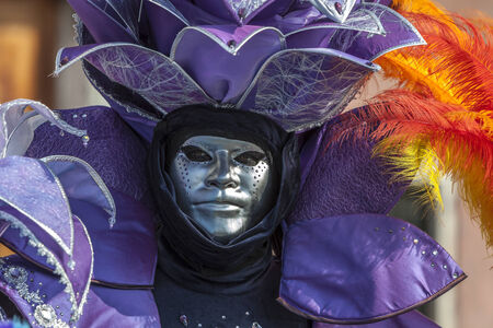 Venice, Italy- February 18th, 2012  Portrait of a person wearing a beautiful mask during the Venice Carnivalのeditorial素材