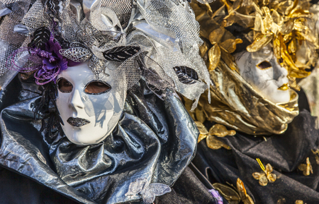 Venice, Italy- February 18th, 2012 Portrait of a person in a traditional Venetian Mask during the Venice Carnival days のeditorial素材