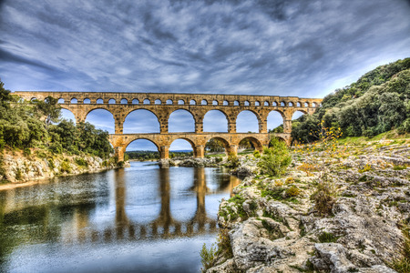 Pont du Gard is an old Roman aqueduct near Nimes in Southern France の写真素材