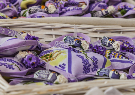 Avignon,France-November 02,2013  Close-up image of little sacks with lavender sold on street stands as souvenirs in Avignon Avignon is located in southern France in the heart of the region where is cultivated lavanda のeditorial素材
