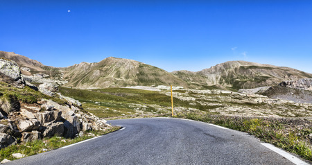 Road to Col de la Bonette located in the South Alpes in France. It is one of the highest asphalted road in Europe.の写真素材